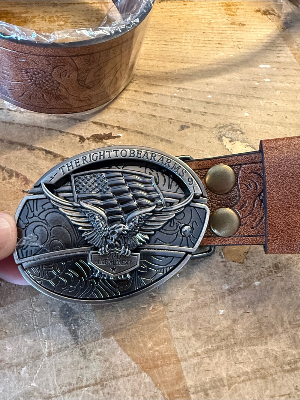 The right to bear arms, buckle belt briwn New XL
